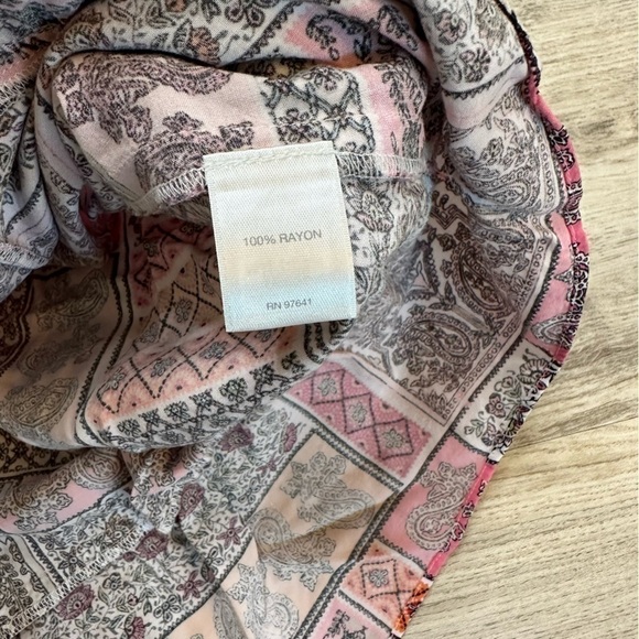 J Jill Womens Top Sz Large Pink Orange Paisley Floral Rayon Patchwork top - Picture 2 of 6